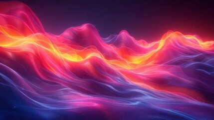 abstract background with glowing particles, lines and waves - obrazy, fototapety, plakaty