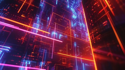 Futuristic abstract technology background with glowing particles.