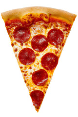 A slice of pepperoni pizza isolated on transparent or white background, png