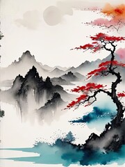 watercolor abstract background in oriental style