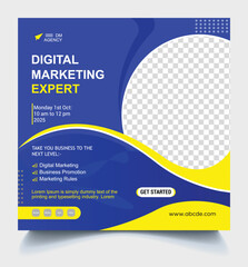 creative Idea Digital Marketing Agency Social Media Post and Banner. Vector Design Square Banner Promotion With Modern Blue Color