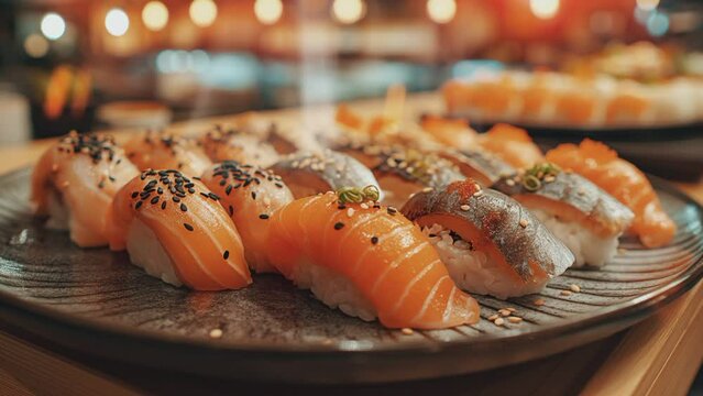 sushi food dish. seamless looping time-lapse animation video background