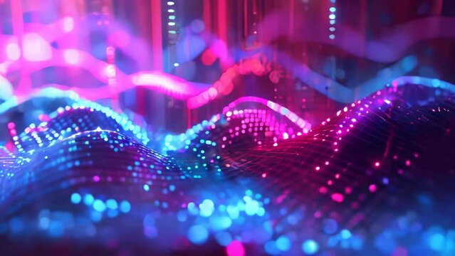 3D illustration of abstract digital wave with particles and bokeh