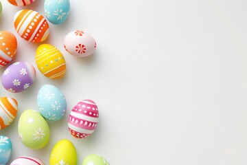 Fototapeta na wymiar Creative arts event showcasing magenta Easter eggs on glassy white background
