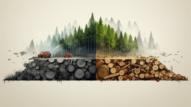Illustration of a forest damaged by illegal logging