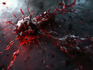 Create a captivating 3D render of a sinister virus enveloped in a dark viscous fluid