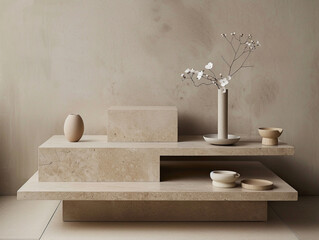 Create a minimalist product display podium with a touch of randomness incorporating your own unique style