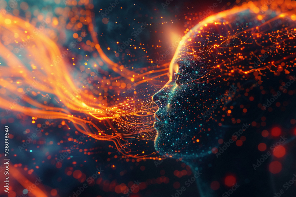 Wall mural a side profile of a human head with streams of stellar particles, depicting the cosmos within.