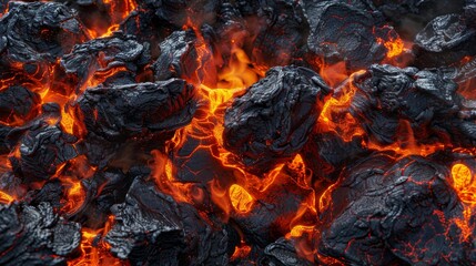Burning coals in the form of embers close-up