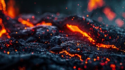 Burning coals on a black background. Close-up. - obrazy, fototapety, plakaty