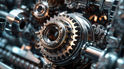 Close-Up of a Stainless Steel Gear: Engine Background