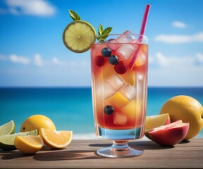 refreshing summer colorful cocktail drink advertisement menu banner, created using AI generative technology