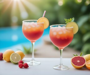 refreshing summer colorful cocktail drink advertisement menu banner, created using AI generative technology