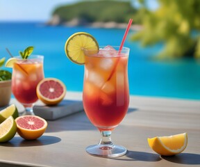 refreshing summer colorful cocktail drink advertisement menu banner, created using AI generative technology