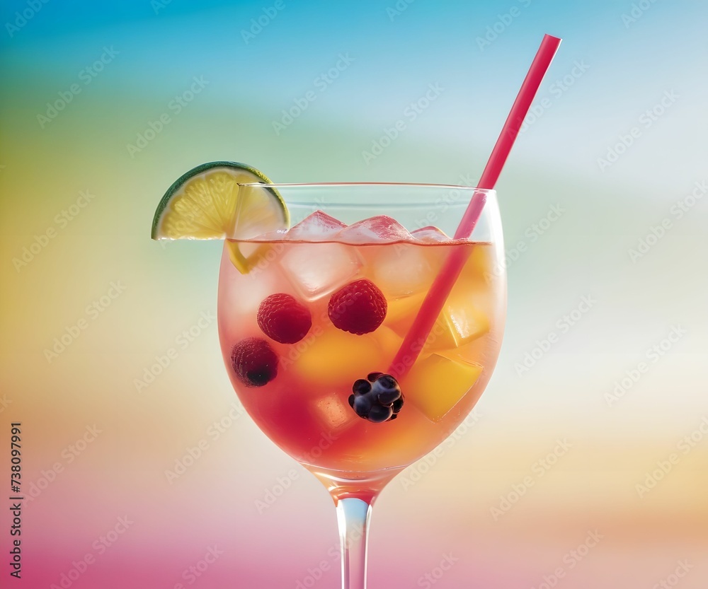 Wall mural refreshing summer colorful cocktail drink advertisement menu banner, created using AI generative technology