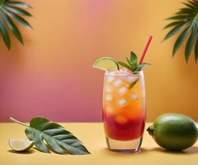 refreshing summer colorful cocktail drink advertisement menu banner, created using AI generative technology