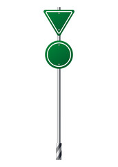 Green traffic sign. Road board text panel, mockup signage, direction highway city signpost location street way. Isolated information sign. Blank board with place for text. illustration