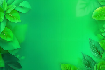 Fototapeta na wymiar Green Background With Leaves and Flowers