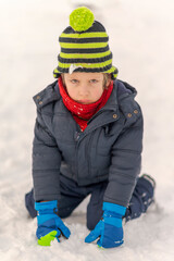 Upset Kid Playing on Snow