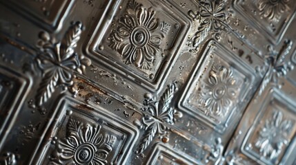 Antique tin ceiling tile with classic embossed pattern.