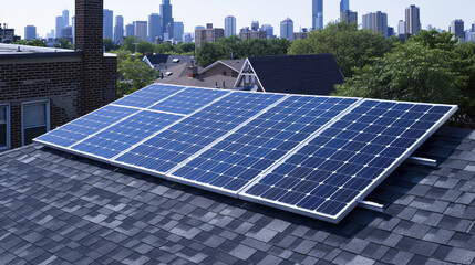 solar panel on the roof, in the style of atmospheric cityscapes