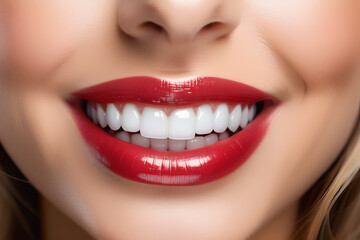 Obraz premium Close-Up of Womans Mouth With White Teeth