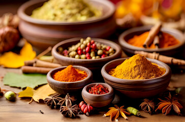 Some ayurvedic spices in autumn colors, Generated by Ai