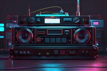 Fototapeta premium Retro boombox with colored lights.