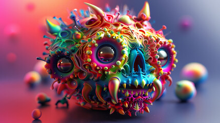 Generate a 3D render of a bizarre and grotesque object adorned with a multitude of vivid rainbow hues - obrazy, fototapety, plakaty