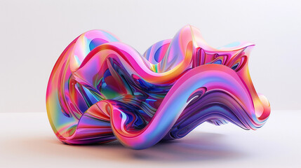 Generate a 3D render of a peculiar and twisted object incorporating a mesmerizing and vibrant rainbow color scheme