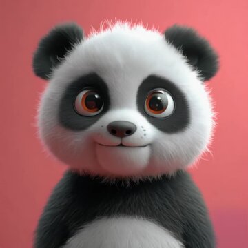 Little black and white panda with big beautiful eyes. Little animal 3d rendering cartoon character. Simple animation of a funny panda. Short cartoon with a cute panda.
