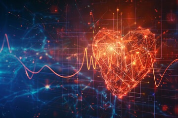 Glowing Heart with Vital Signs Data Concept