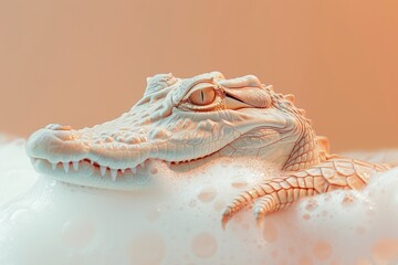 Crocodile taking bubble bath. AI generative art