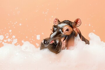 Hippo taking bubble bath. AI generative art