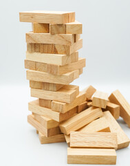 Business decision making concept, career path and game drew to wooden block. Business risks in the business.