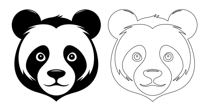 Panda head silhouette. Panda logo design. Black and white image of panda head