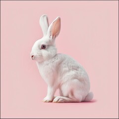 Obraz premium Easter white rabbit, isolated on pink background
