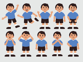 Cartoon Boy Demonstrating a Range of Emotions and Actions