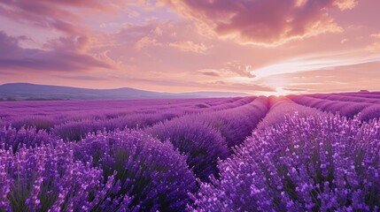 Naklejka premium Lavender field in the sunlight
