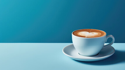 Artistic Cappuccino on Blue Surface