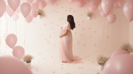 Baby shower - urodzinowa minimalistyczna jasna tapeta na życzenia lub metryczkę z balonami i...