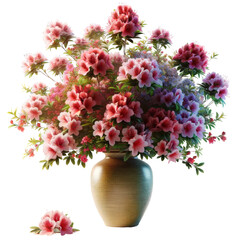 Azaleas in a vase,flower,spring season,3D rendering illustration,isolated on a transparent background.