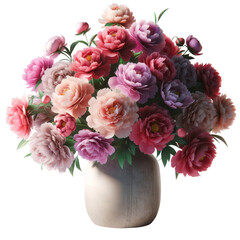 Obraz premium Peonies in a vase,flower,spring season,3D rendering illustration,isolated on a transparent background.