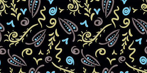 Naklejka premium Seamless background of watercolor doodle sketches of various abstract decorative design elements vector pattern for textile, wallpaper