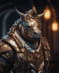 Rhino in steampunk style wearing armor