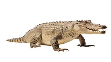 Full body real crocodile side view isolated on transparent or white background