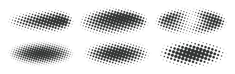 Realistic round shadows halftone texture vector elements set. Vector realistic oval shadow halftone isolated