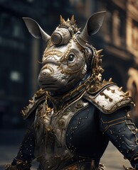 Rhino in steampunk style wearing armor