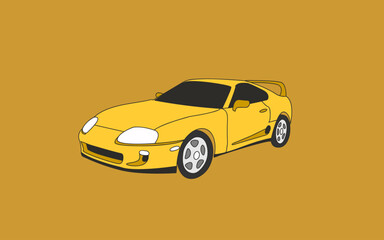 Illustration car in retro style, yellow background, wallpaper. y2k style auto 
