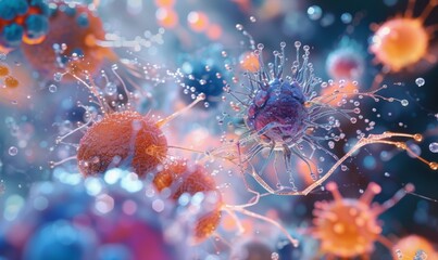 A vivid representation of immunotherapy, medical approach that leverages the body's immune system to fight diseases. Intersection of science and the body's innate healing power - obrazy, fototapety, plakaty